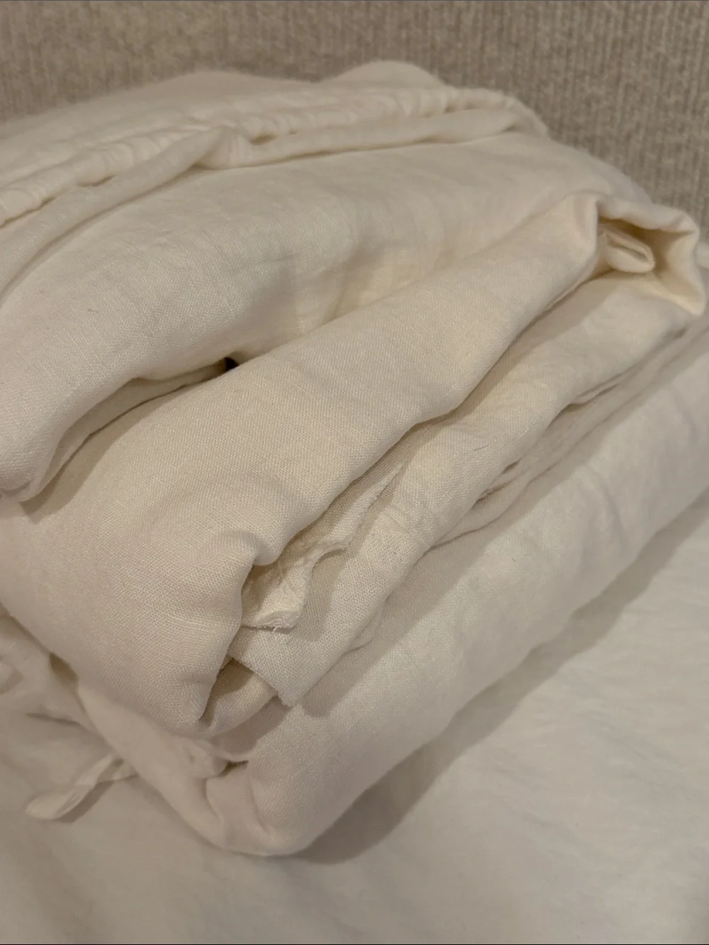 Quince European Linen Double Flange Duvet Cover Set White King/Cal King